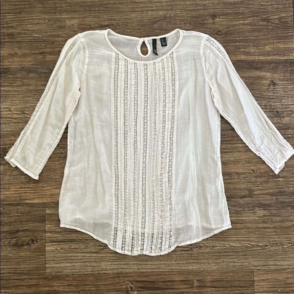Mango Cream Lace Insert Pleated Blouse